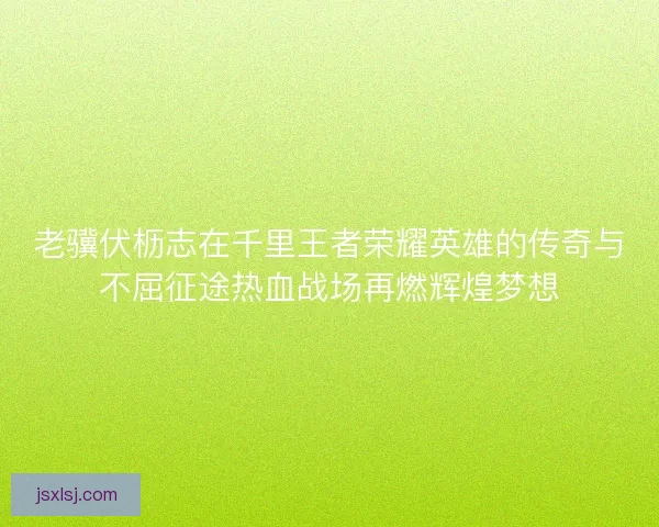 老骥伏枥志在千里王者荣耀英雄的传奇与不屈征途热血战场再燃辉煌梦想